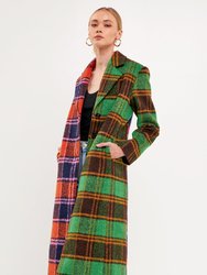 Colorblock Plaid Trench Coat - Multi