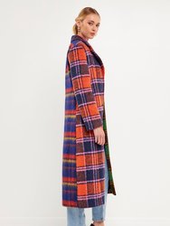 Colorblock Plaid Trench Coat