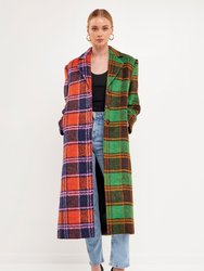 Colorblock Plaid Trench Coat