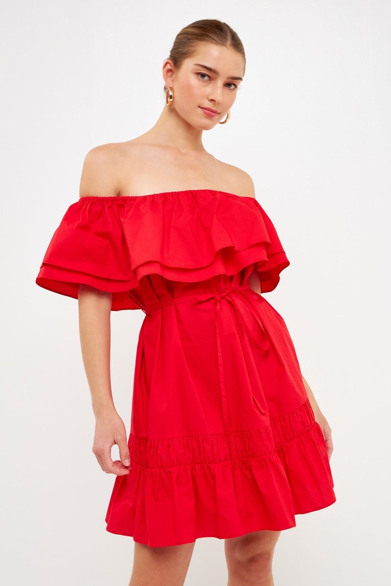 Convertible Neckline Mini Dress - Red