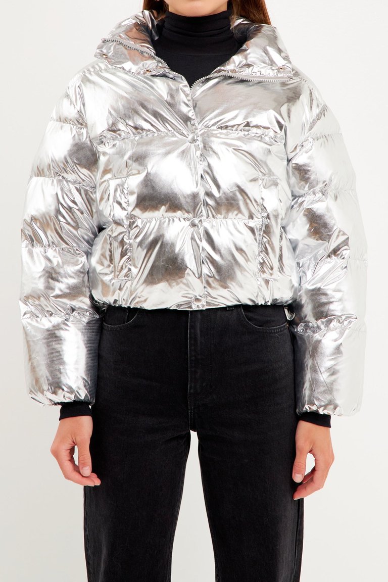 Cropped Puffer Jacket - Metallic