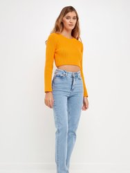 Cropped Ribbed Knit Sweater