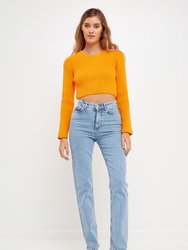 Cropped Ribbed Knit Sweater