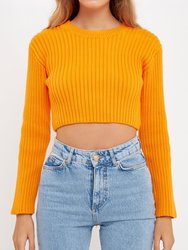 Cropped Ribbed Knit Sweater