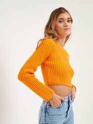 Cropped Ribbed Knit Sweater - Orange
