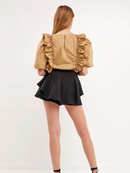 Double Ruffle Poplin Puff Sleeve Shirt