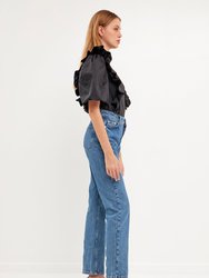 Double Ruffle Poplin Puff Sleeve Shirt