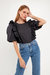 Double Ruffle Poplin Puff Sleeve Shirt - Black