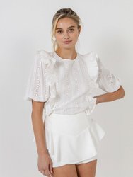 Eyelet Ruffles Detail Top - White