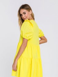 Eyelet Sleeve Tiered Dress - Yellow