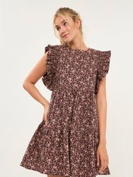 Floral Babydoll Mini Dress - Burgundy