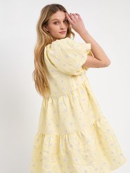 Floral Jacquard Tiered Midi High Low - Yellow