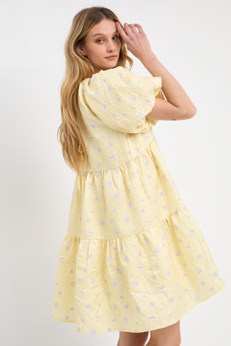 Floral Jacquard Tiered Midi High Low - Yellow