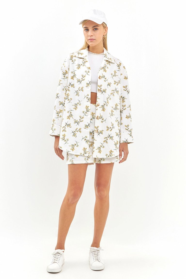 Floral Oversized Shirts Jacket - White Multi