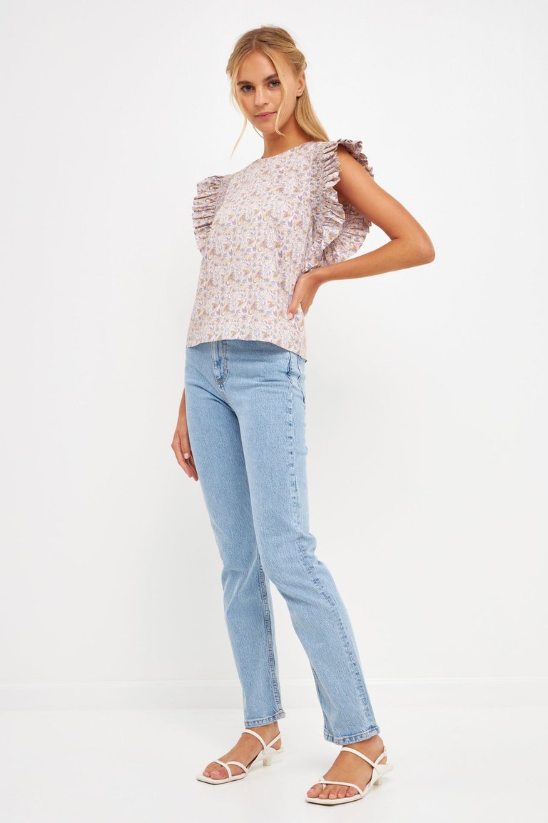 Floral Ruffle Detail Top