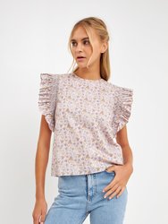 Floral Ruffle Detail Top