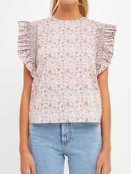 Floral Ruffle Detail Top