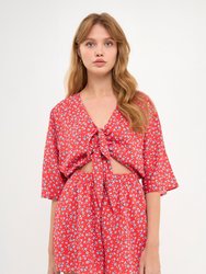 Floral Tied Romper - Red