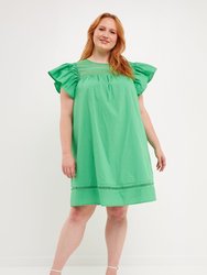 Flutter Sleeve Mini Dress - Green