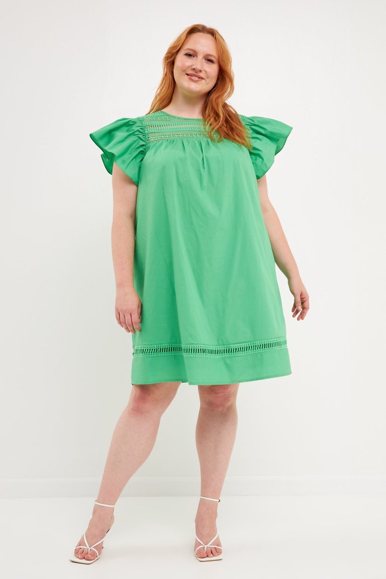 Flutter Sleeve Mini Dress - Green