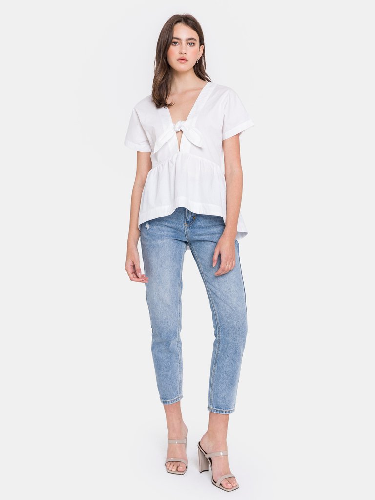 Front Tie Poplin Short Sleeve Top