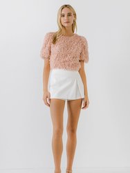 Fuzzy Feather Top - Blush