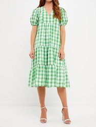 Gingham Midi Dress - Green