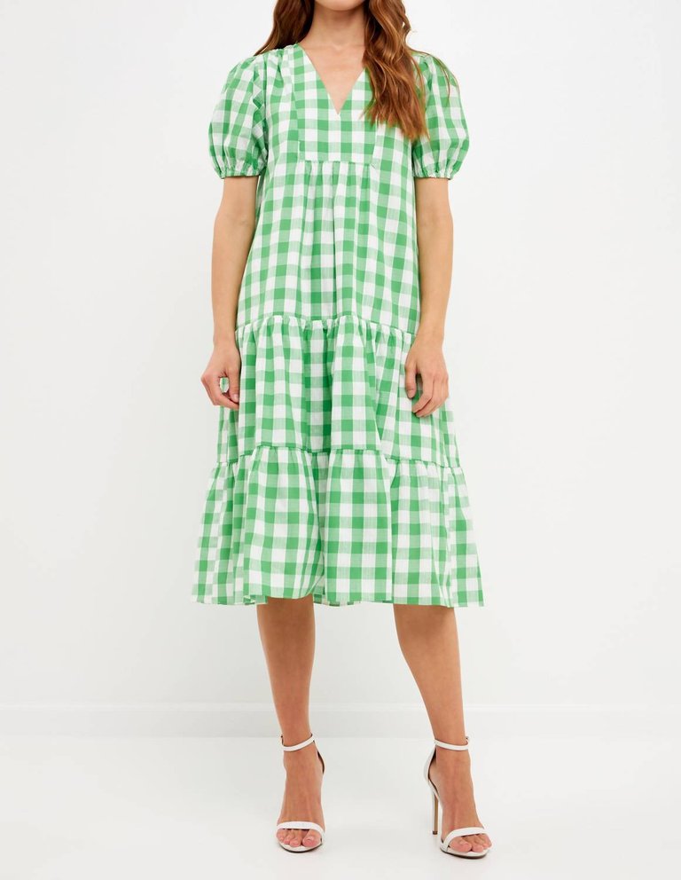 Gingham Midi Dress - Green