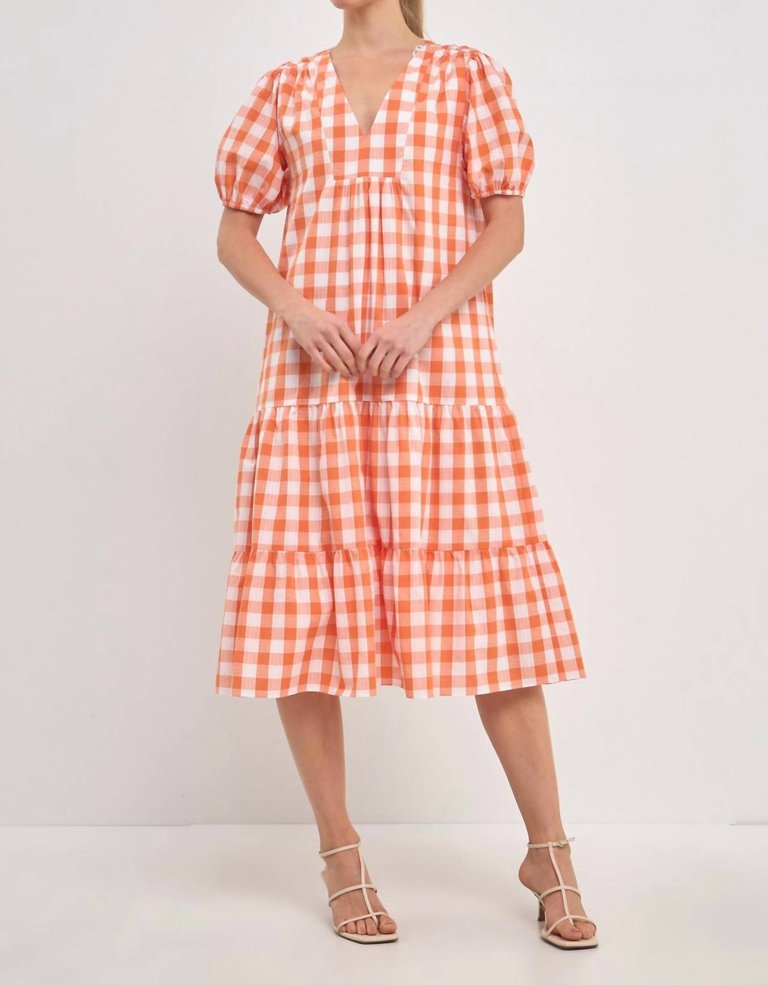 Gingham Midi Dress - Orange