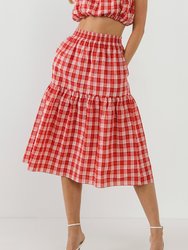 Gingham Midi Skirt - RED