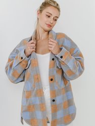 Gingham Shacket with Front Double Pockets - Blue