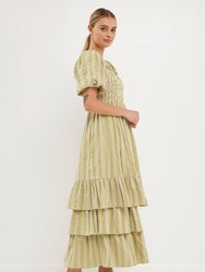 Gingham Striped Multi Tiered Maxi Dress