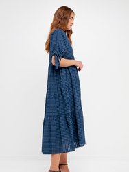 Gingham Tiered Midi Dress with Bow Tie Sleeves