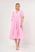 Gingham Tiered Midi Dress with Bow Tie Sleeves - Pink