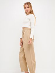 High Waist Pleated Trouser - Beige