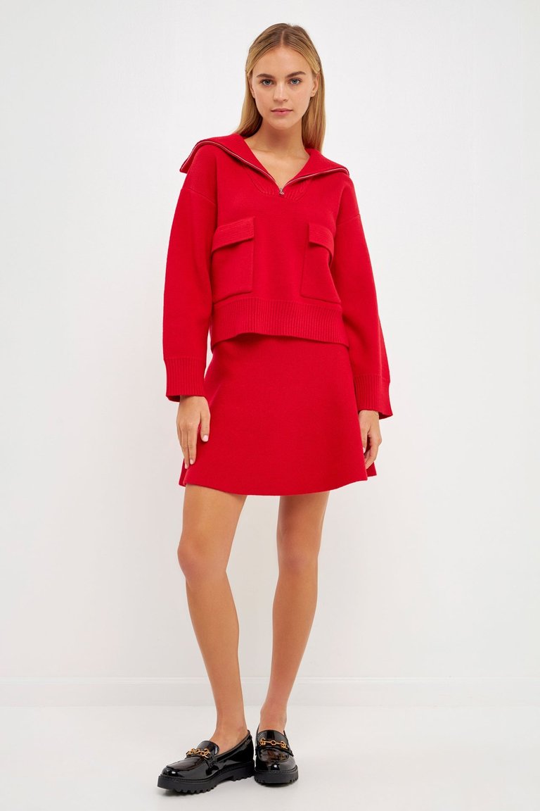 High-Waisted A-Line Mini Skirt - Red