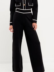 High-Waisted Wide-Leg Knit Pants - Black/White