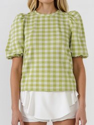 Knit Check Open Back Scrunchie Top