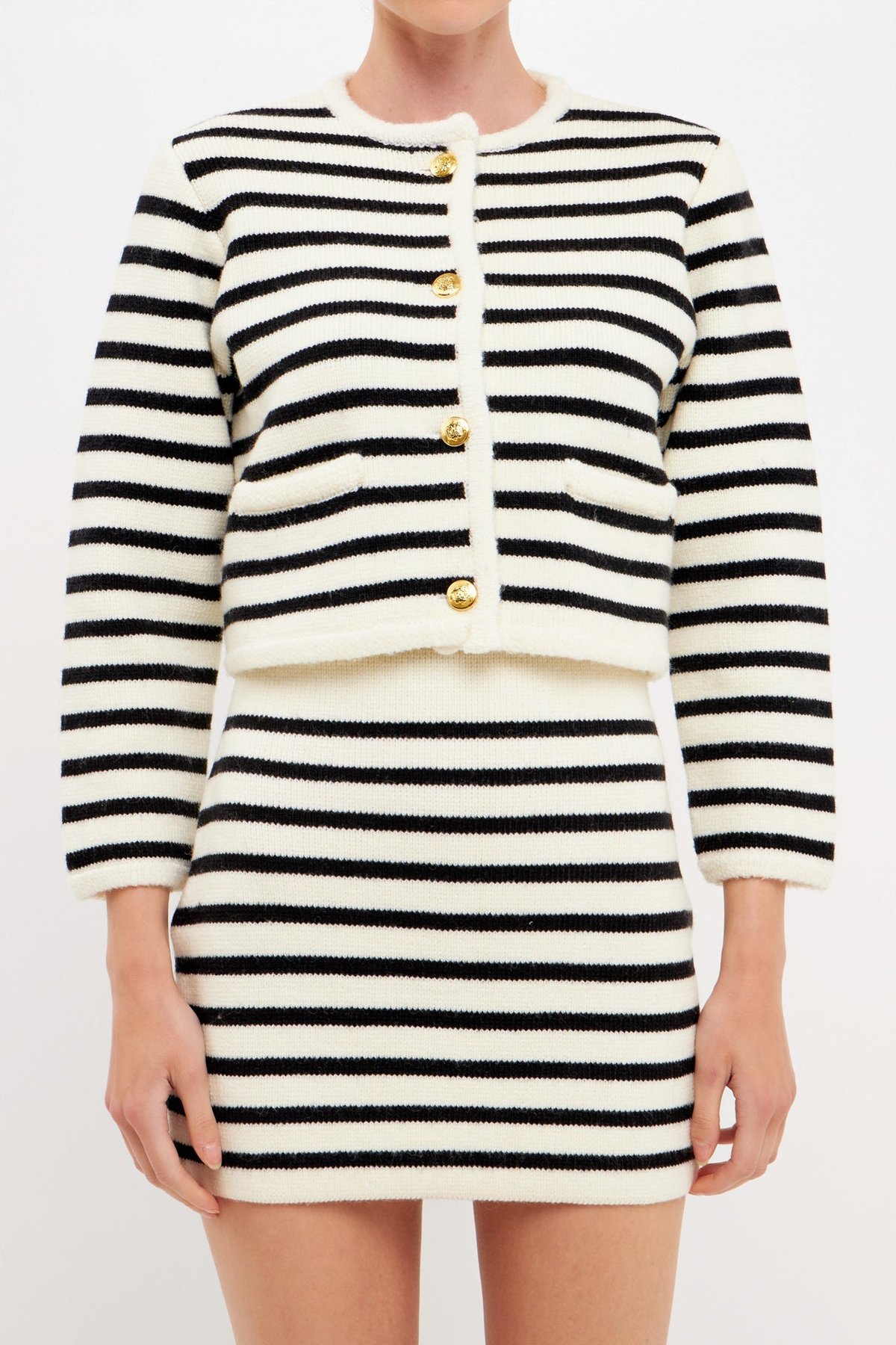 English Factory Black/Cream Knit Striped Sweater Cardigan | Verishop