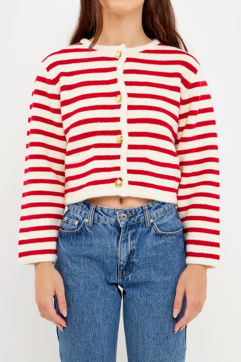 English Factory Red/Cream Knit Striped Sweater Cardigan | Verishop