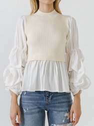 Knit Woven Combo Top - Ivory