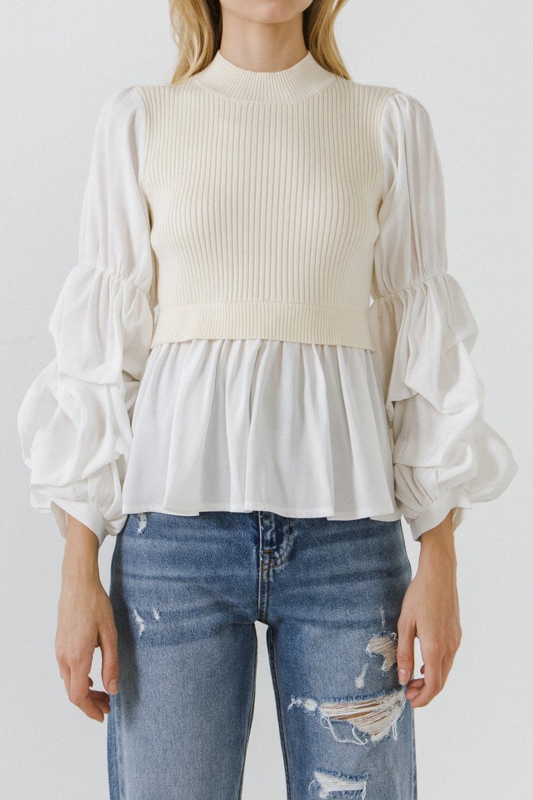 Knit Woven Combo Top - Ivory