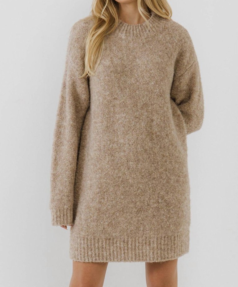 Long Sleeve Sweater Dress - Taupe