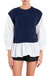 Mix Media Cable Sweater - Navy/White