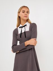Mixed Media Cable Knit Sweater Dress - Grey