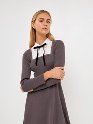 Mixed Media Fit And Flare Sweater Dress - Grey