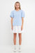 Mixed Media Knit Mini Dress - Powder Blue/White