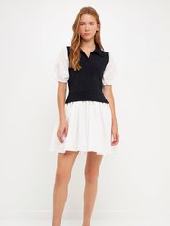 Mixed Media Mini Dress - Black/Ivory - Black/Ivory