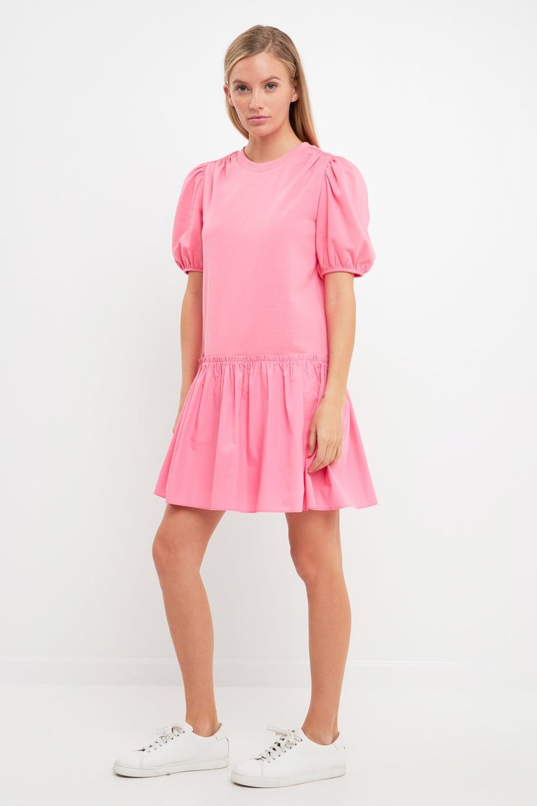 Mixed Media Mini Dress - Pink