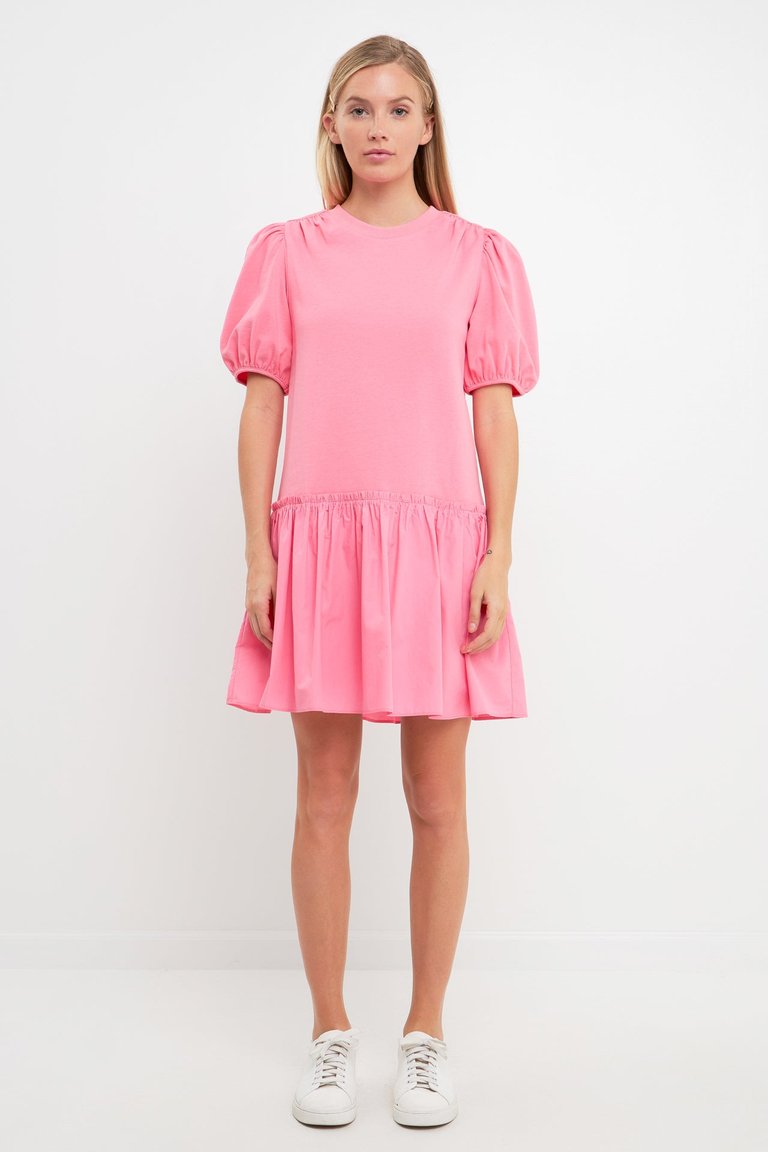 Mixed Media Mini Dress - Pink - Pink
